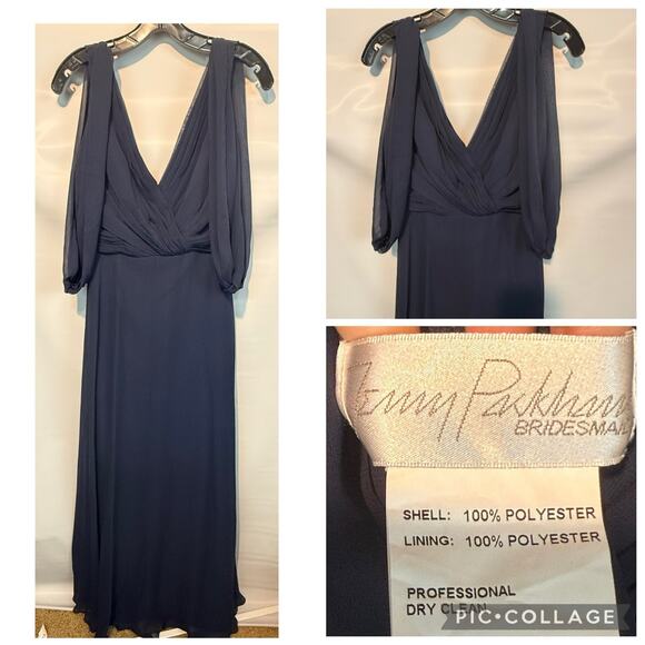 Jenny Packham Dress Floor Length Midnight Blue Lux Chiffon Formal Size 2 NWT - Picture 1 of 12